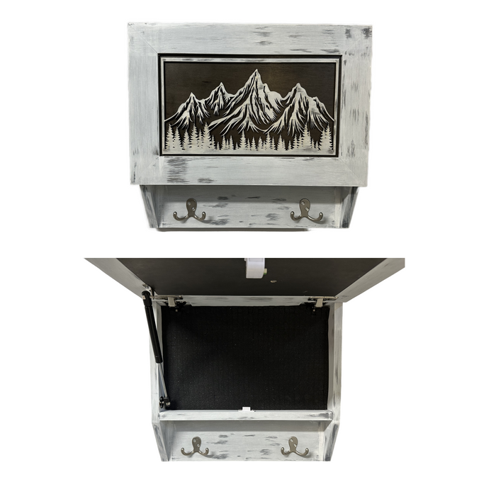 Snowcapped Mountain Scene Wall-Mounted Gun Cabinet – Hidden Lockable Storage with Rustic Charm