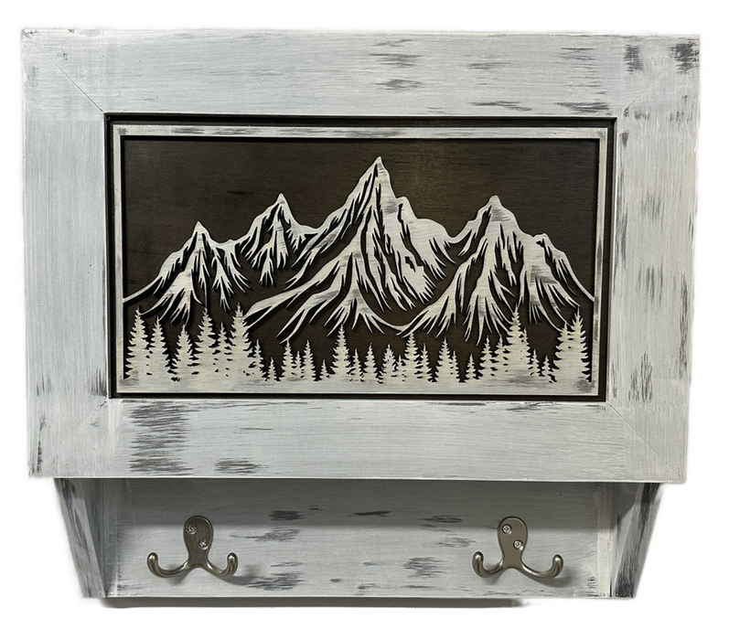 Snowcapped Mountain Scene Wall-Mounted Gun Cabinet – Hidden Lockable Storage with Rustic Charm