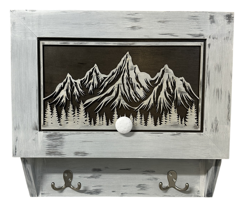 Snowcapped Mountain Scene Wall-Mounted Gun Cabinet – Hidden Lockable Storage with Rustic Charm