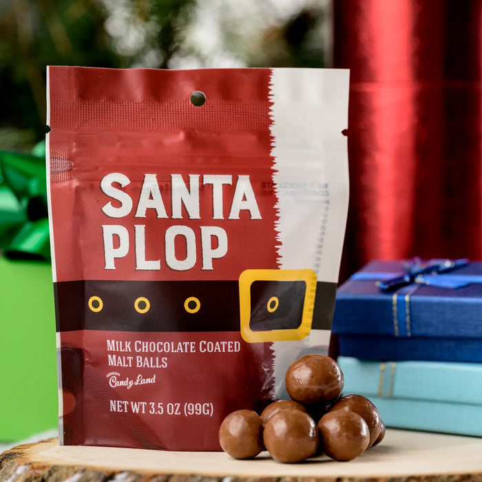 Chocolate Malt Balls – Santa Plop illustrated candy pouch