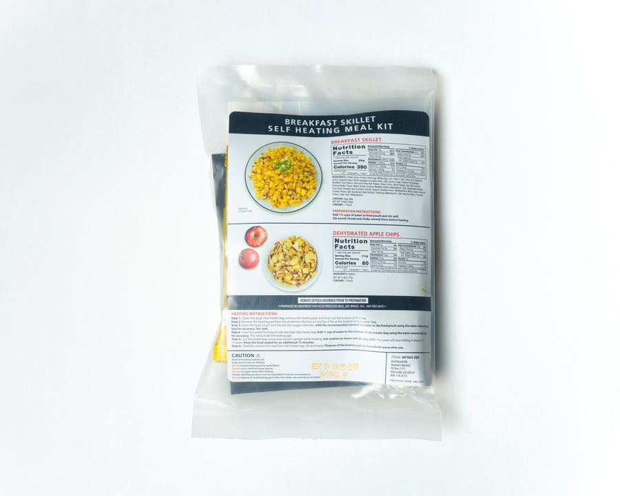 Sausage, Egg and Potato Breakfast Skillet meal kit, rear nutrition and preparation label