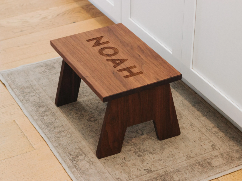 Personalized Childrens Step Stool Custom Engraved Wooden Stool Custom Name Stool For Kids Solid Walnut Wood Montessori Usa Made