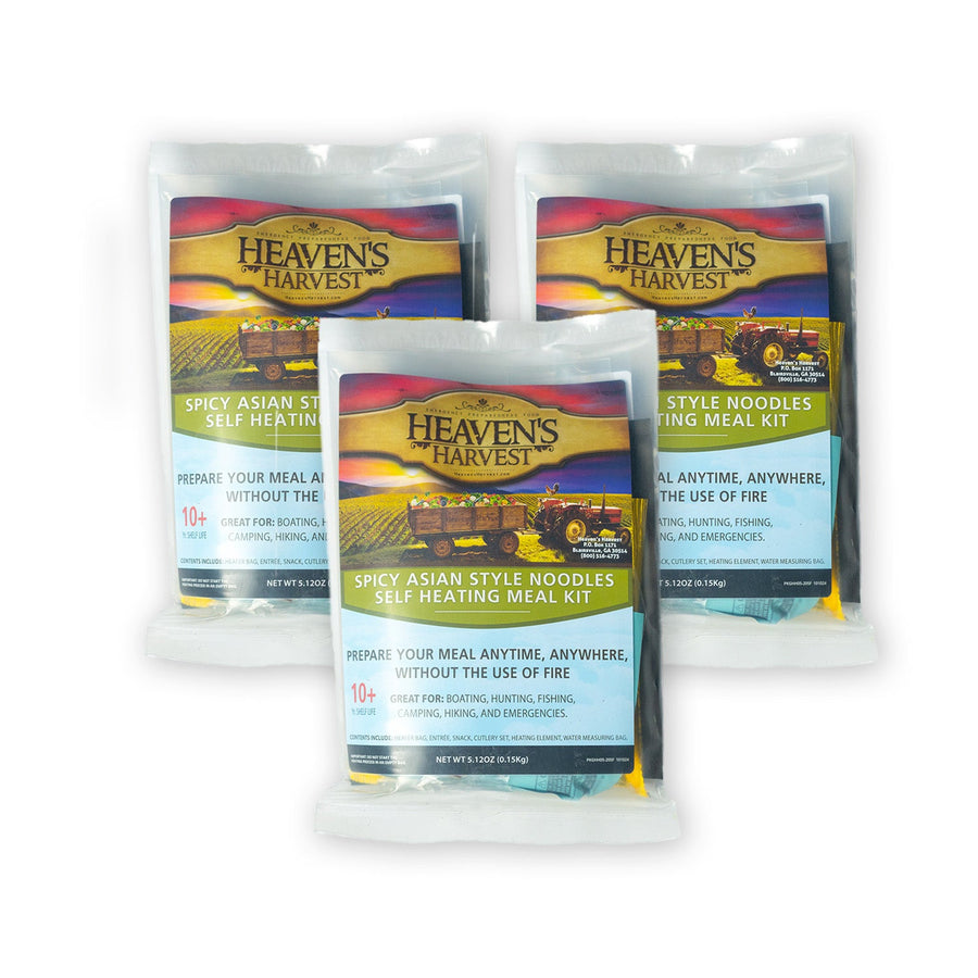 Three Spicy Asian Style Noodles self-heating meal kits