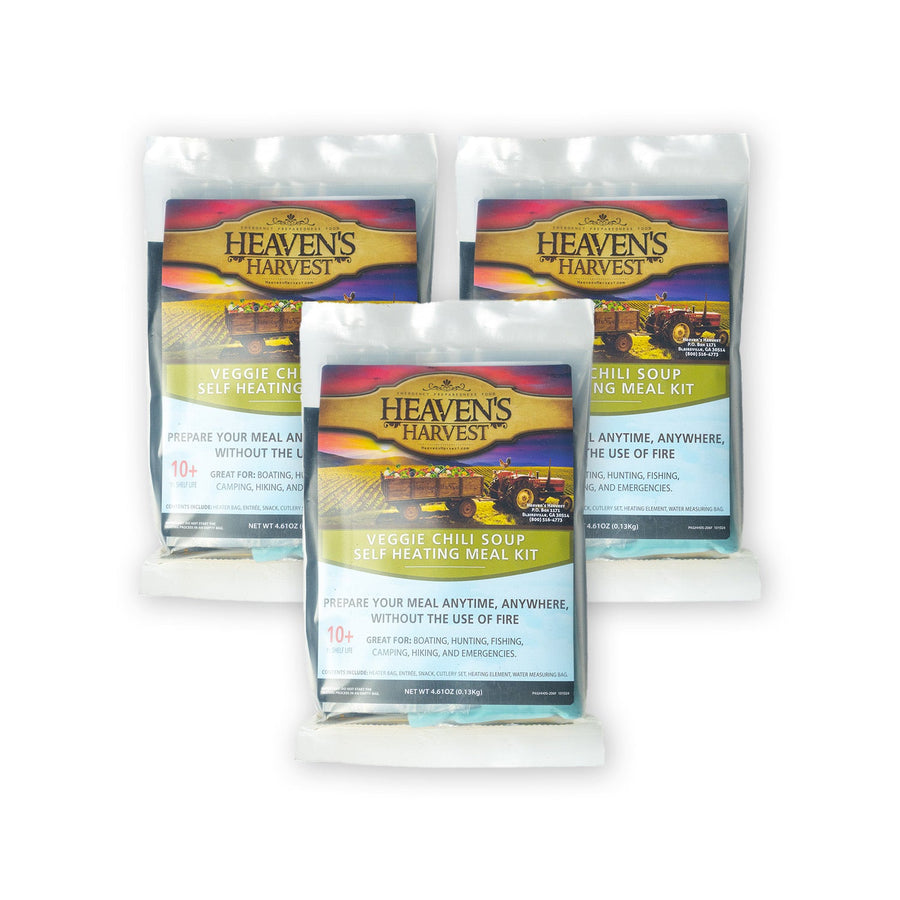 Three Veggie Chili Soup self-heating meal kits