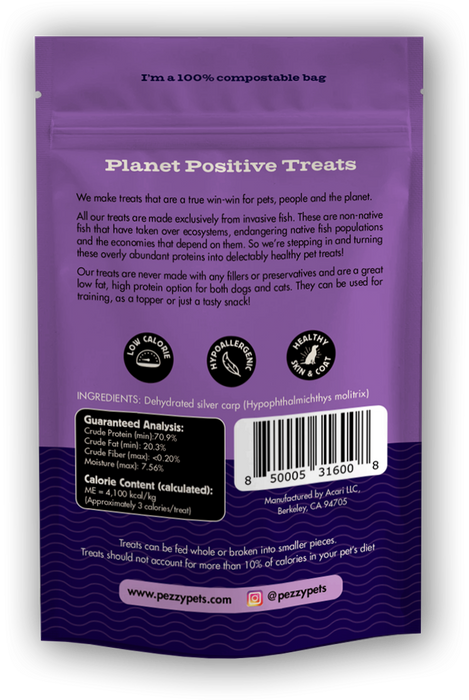 Pezzy Pets Silver Carp Chips Treats Bag, Single Ingredient by Farm2Me