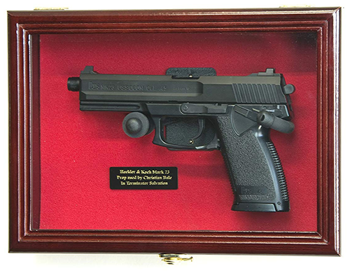 Flag Connections Single Pistol Display Case Wall Mount Solid Hardwood Cabinet Gun Holder Red Felt Background