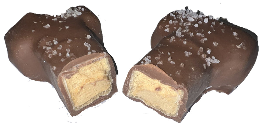 Vandal Milk Chocolate Caramel Marshmallow Bar — bar cut open to show the marshmallow center