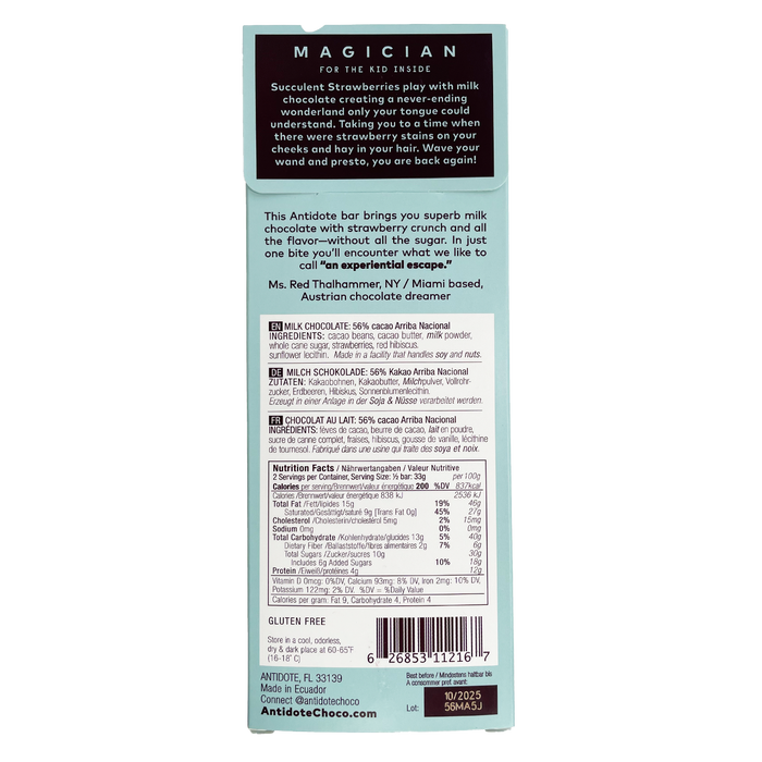 Antidote Chocolate MAGICIAN: STRAWBERRY MILK CHOCOLATE - 12 Bars by Farm2Me