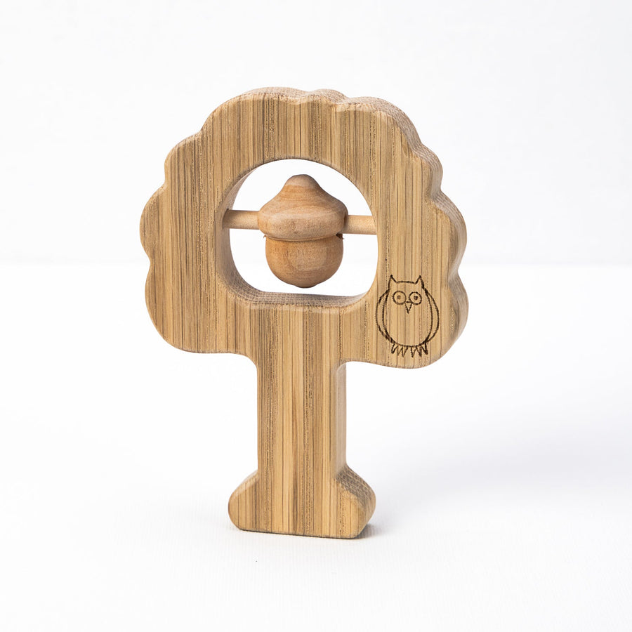 Oak-tree-shaped wooden baby rattle
