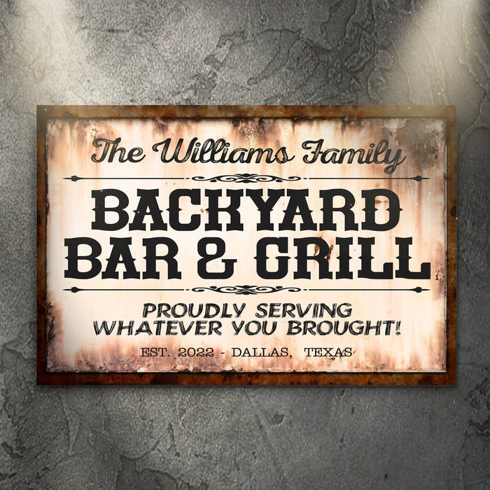 Backyard Bar Grill Sign X
