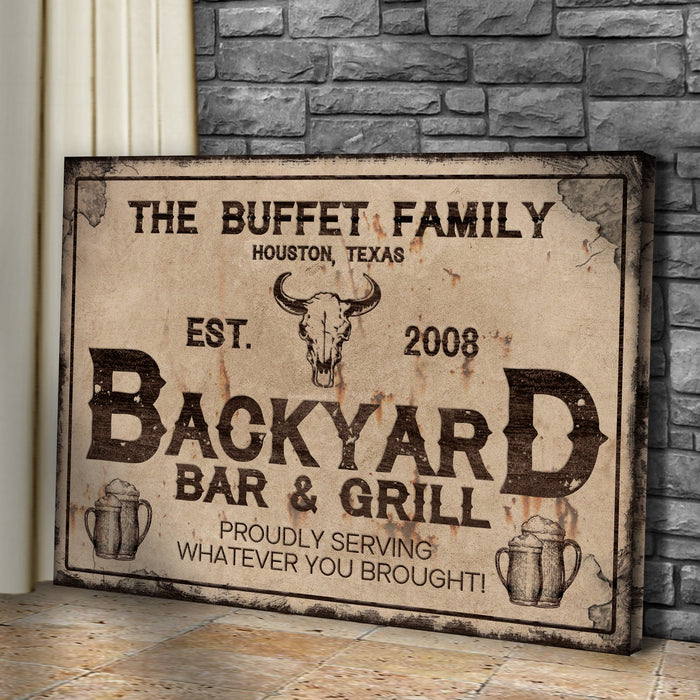Backyard Bar Grill Sign Viii