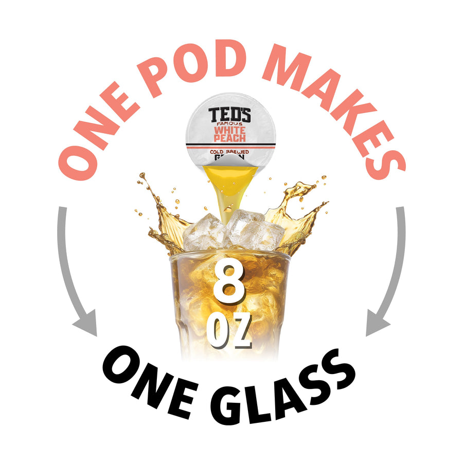 Graphic showing one tea pod makes an 8 oz glass