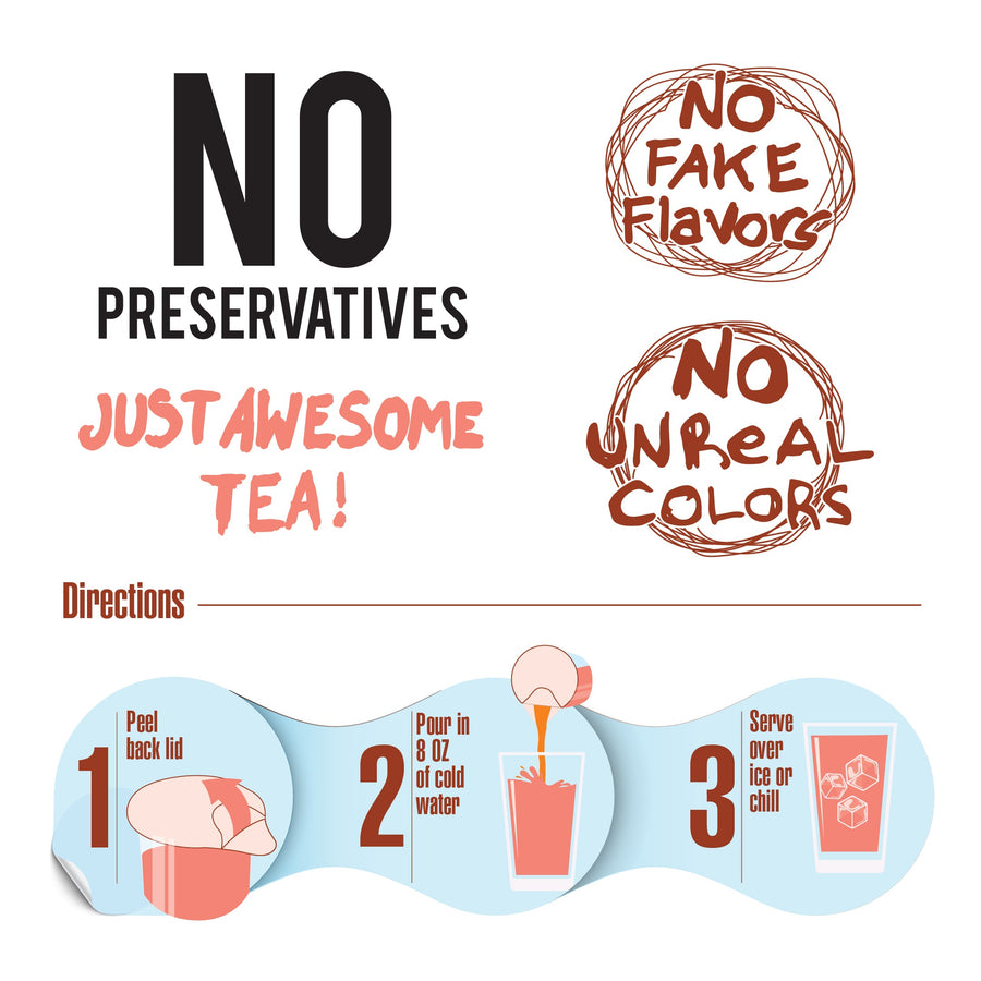Ted’s tea product claims and three-step preparation graphic