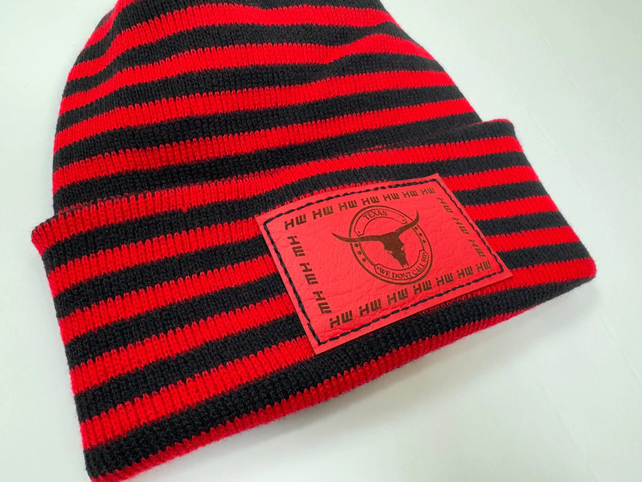 Texas Beanie, H Stitch Cuffed Beanie, Black and Red RoRo