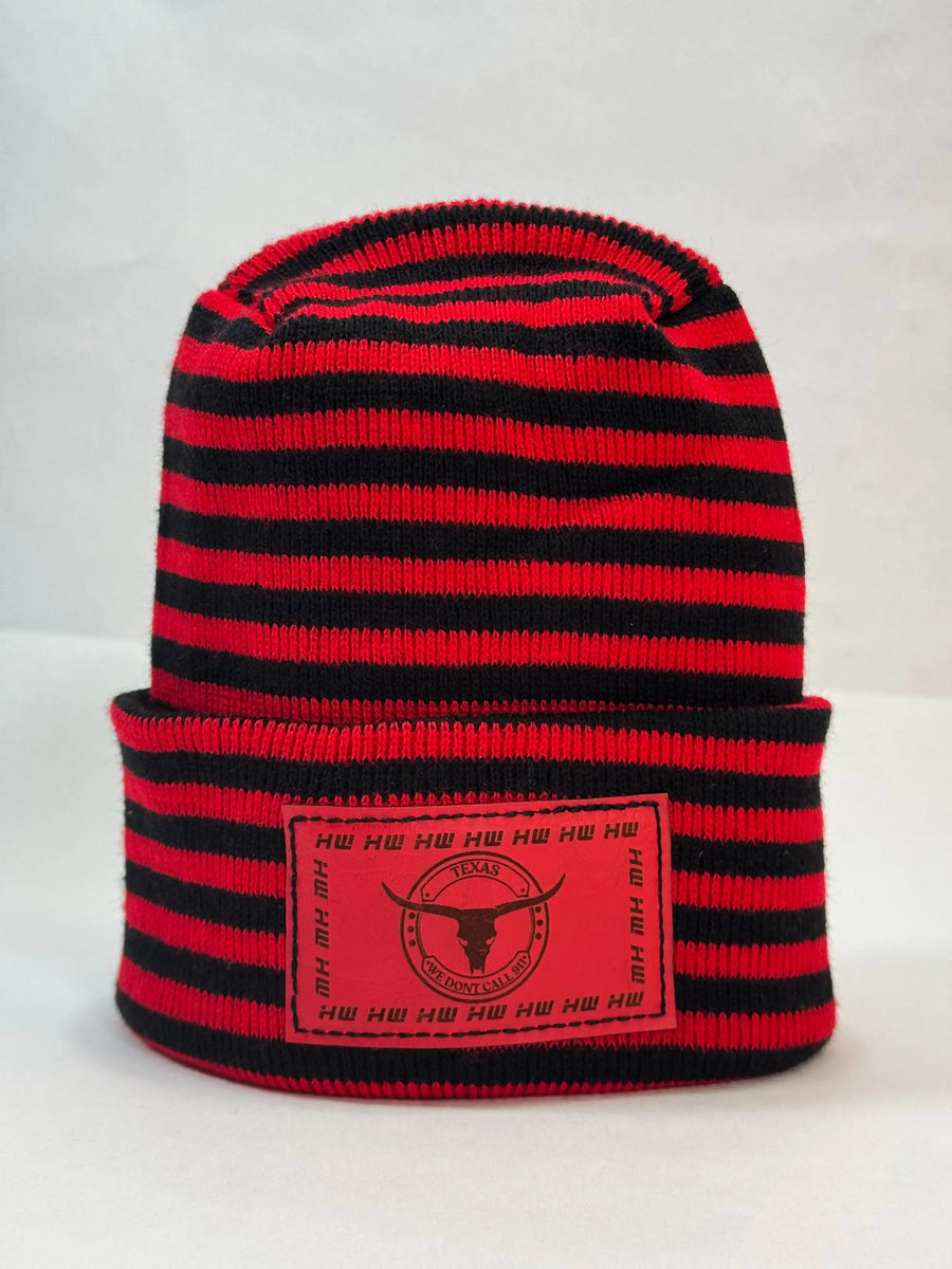 Texas Beanie, H Stitch Cuffed Beanie, Black and Red RoRo