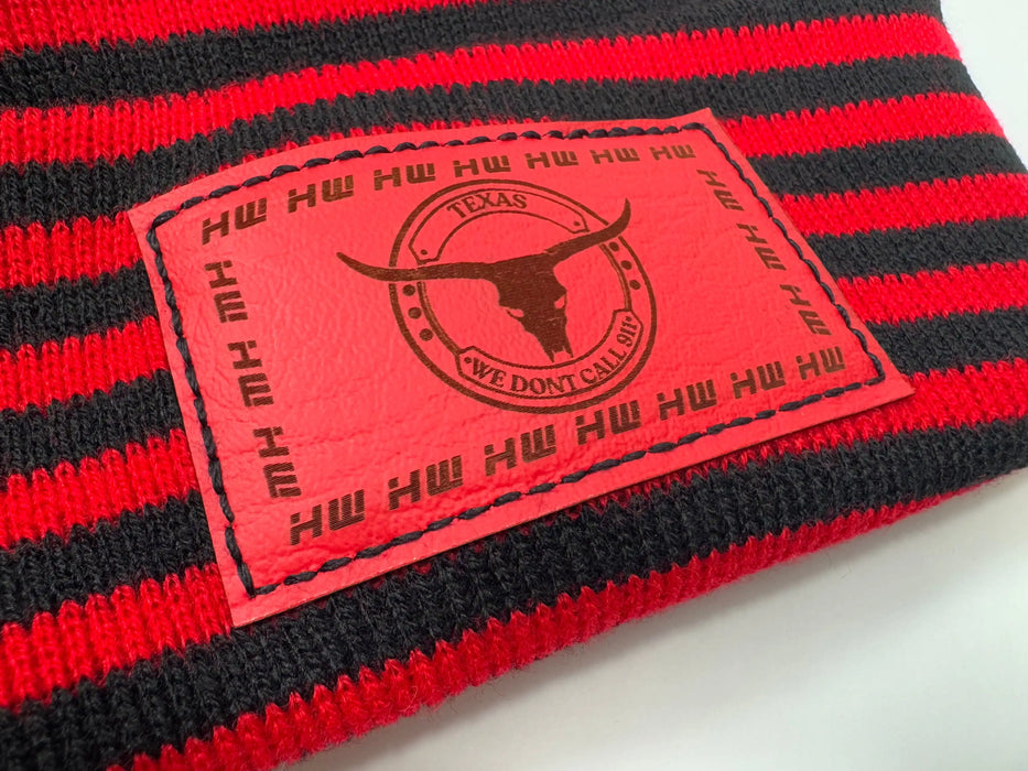 Texas Beanie, H Stitch Cuffed Beanie, Black and Red RoRo
