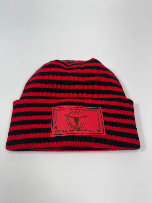 Texas Beanie, H Stitch Cuffed Beanie, Black and Red RoRo