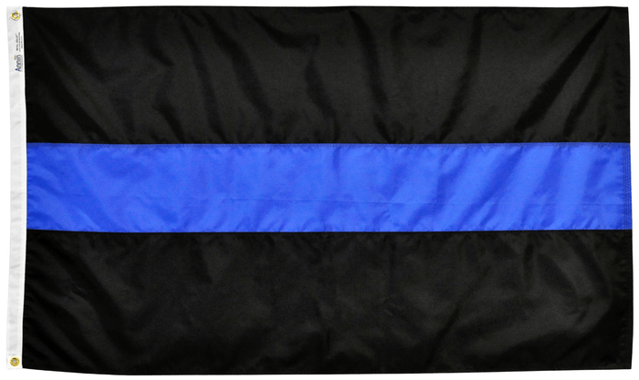 Made in USA Thin Blue Line flag with black field and sewn blue horizontal stripe
