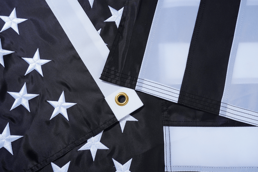 Thin Red Line American Flag fabric, white heading, and grommet