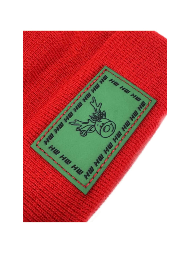 Haakwear Exclusive Christmas Reindeer H-Stitch Beanie - Limited Edition, Christmas Hat Collection, RED
