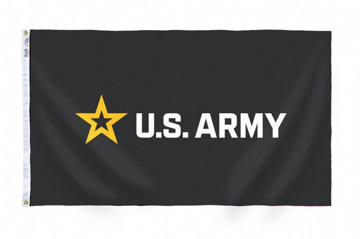 Black U.S. Army flag with gold star logo and white U.S. ARMY lettering