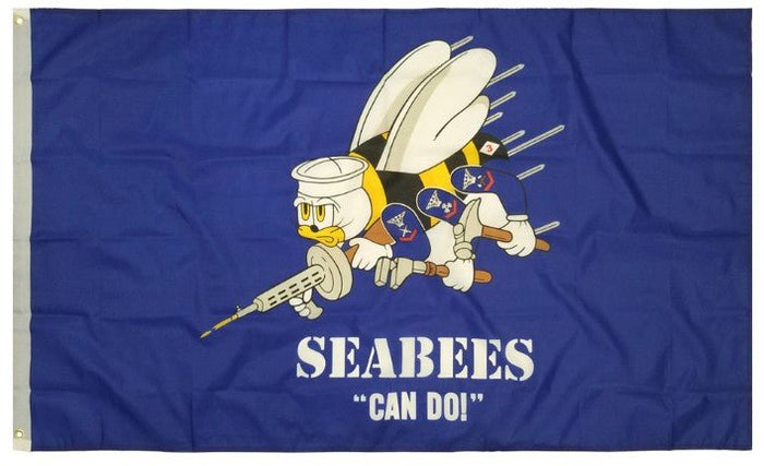 U.S. Navy Seabees 3x5 blue flag with Fighting Bee emblem and “SEABEES CAN DO!” lettering