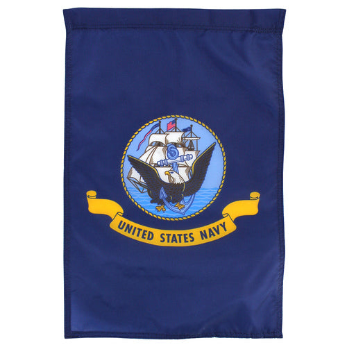 U.S. Navy garden flag with Navy emblem and United States Navy banner on blue nylon