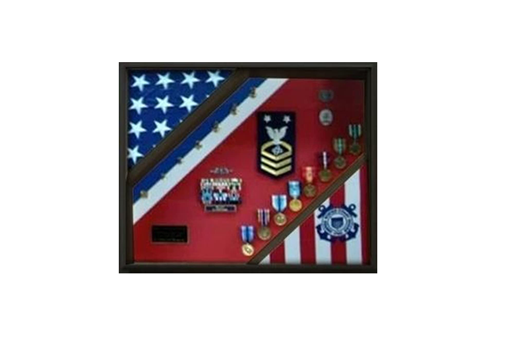 2 Flag Display Case, Coast Guard Gifts, USCG, Shadow Box, USCG Shadow Box, Coast Guard Cutter 3x5