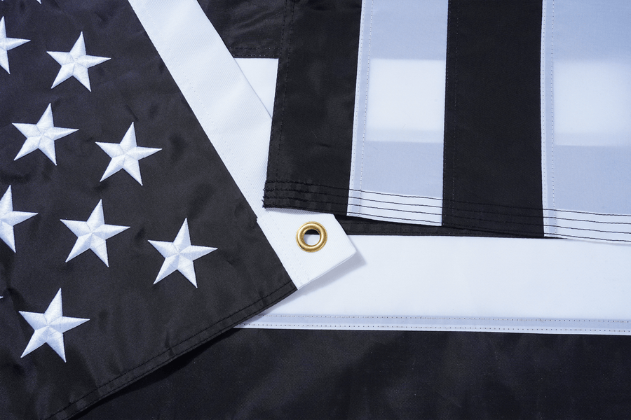Thin Blue Line American Flag fabric, white heading, and grommet