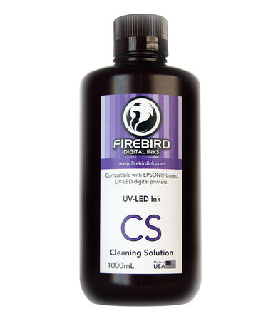 FIREBIRD UV-LED cleaning solution in a dark bottle labelled CS