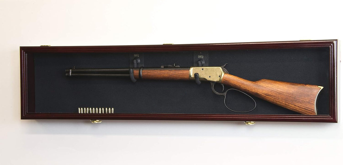 Single Rifle Display Case Wall Rack Cabinet w/ UV Protection - Lockable, Walnut