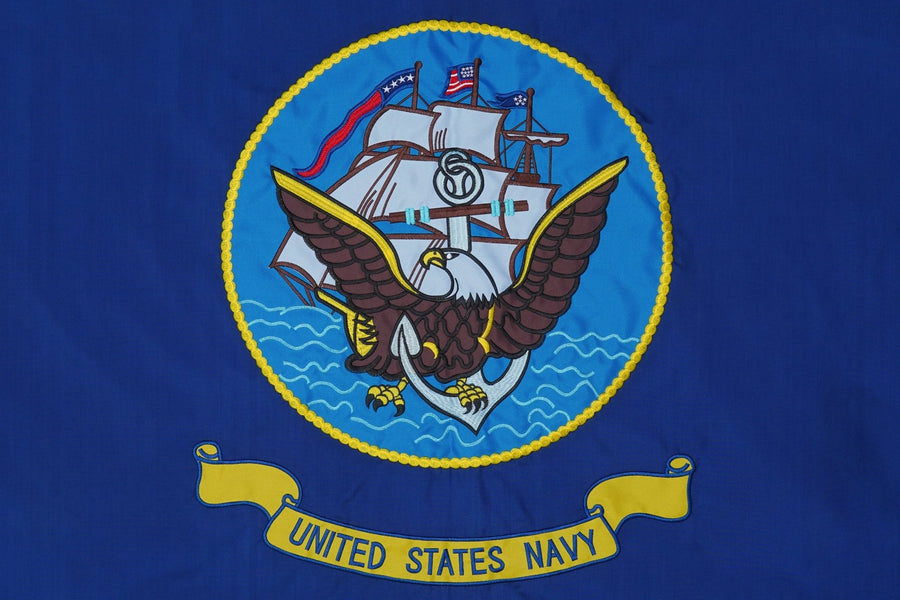 U.S. Navy Flag emblem and stitching in close-up