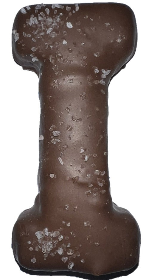 Vandal Milk Chocolate Caramel Marshmallow Bar — whole unwrapped I-shaped bar with sea salt
