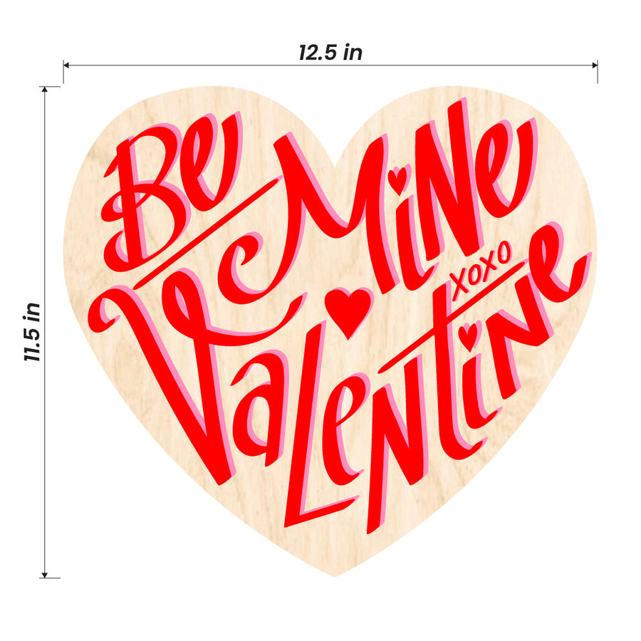 Heart-Shaped Valentine Maple Wood Serving Board with dimension annotations