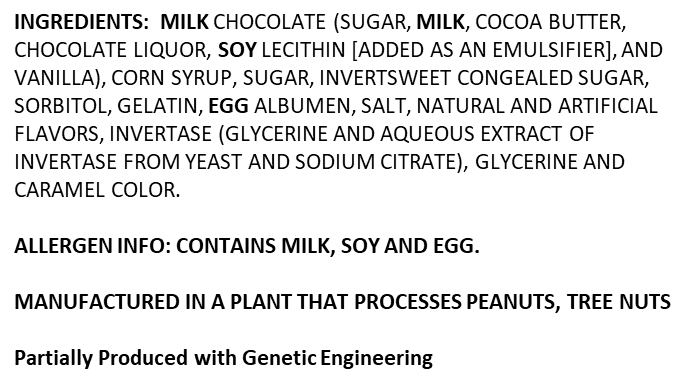 Vandal Milk Chocolate Caramel Marshmallow Bar — ingredient and allergen declaration