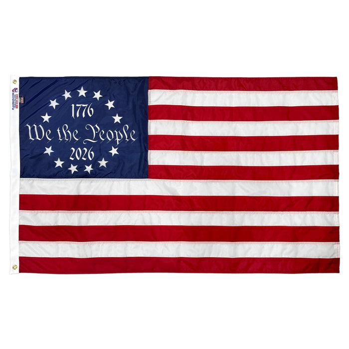 We the People Betsy Ross 250th flag with 13 stars and 1776–2026 commemorative design