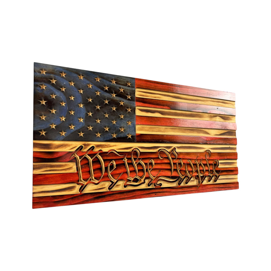 Made in USA wooden American flag with We the People engraving
