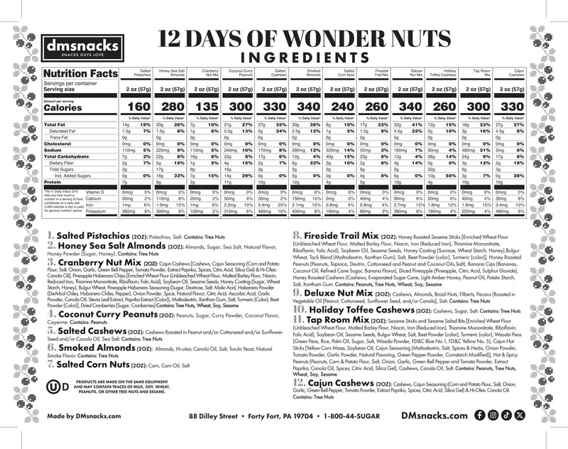 12 Days of Gourmet Nuts - Premium Winter Wonderland Nut Gift Selection for Holiday Gifting by DM Snacks