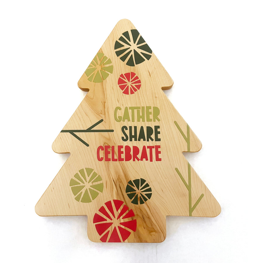 Printed Christmas Tree Maple Wood Serving Board
