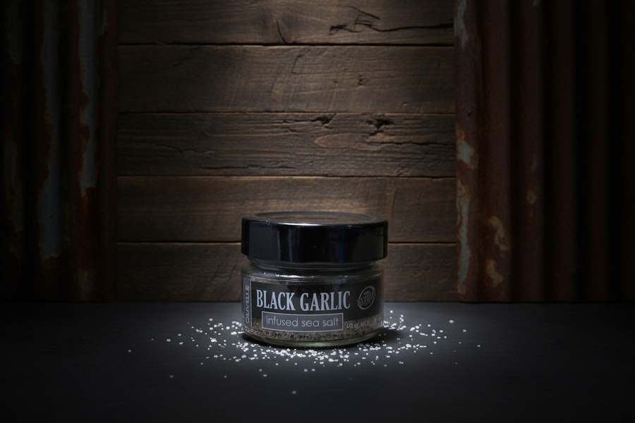 Black Garlic Infused Sea Salt by Olivelle