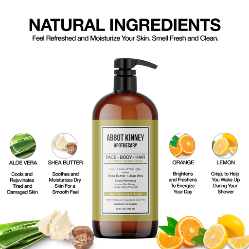Abbot Kinney Apothecary Men's 3-in-1 Moisturizing Shampoo, Conditioner, and Body Wash - Energizing Citrus 32oz Men's Grooming Los Angeles Brands 