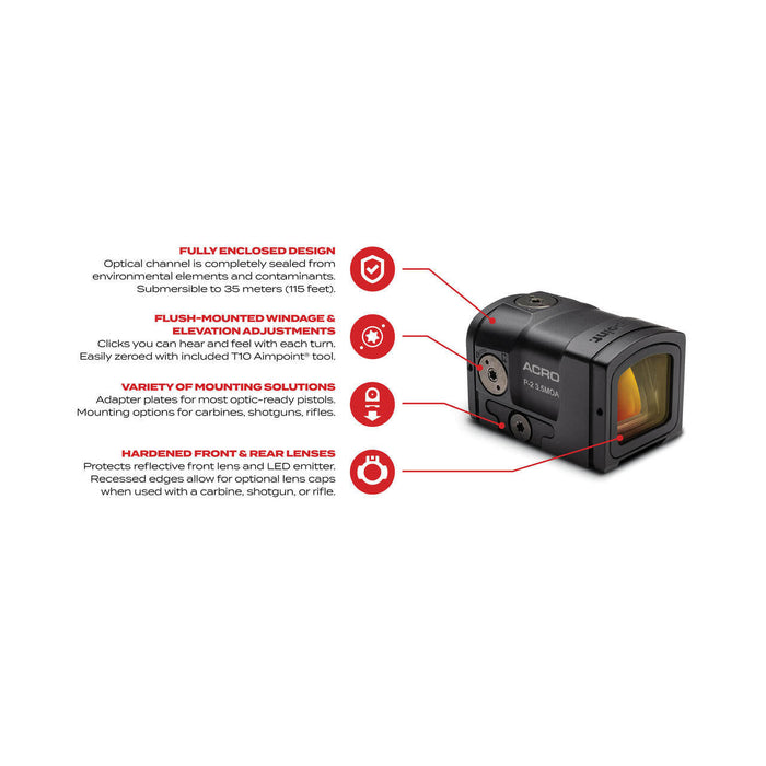 Aimpoint Acro P2 | Red Dot Reflex Sight  w/ Fully Enclosed Body & 5 Year Battery Life