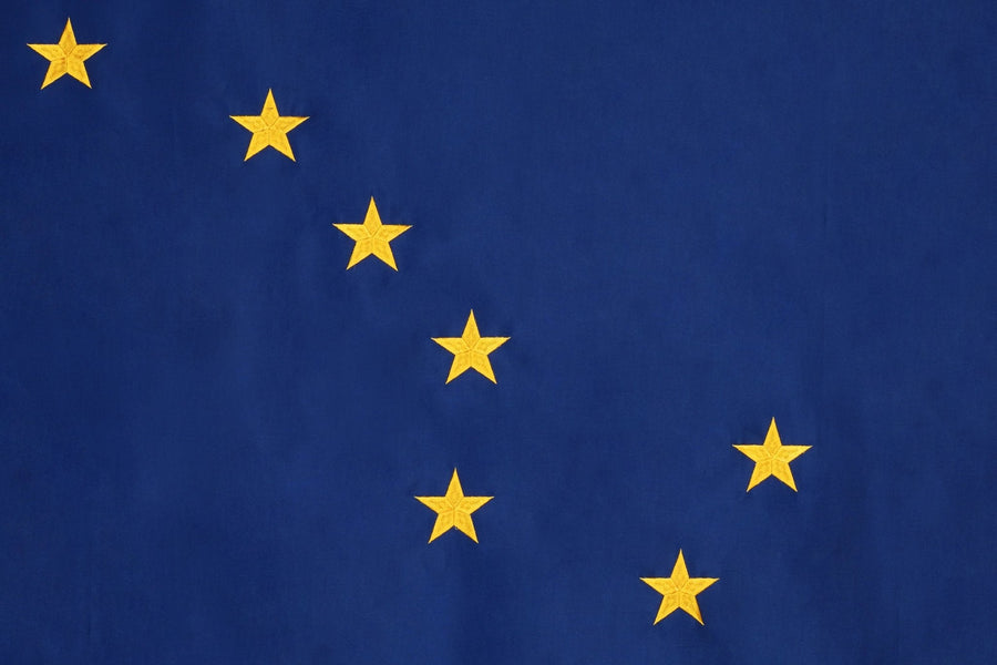 Alaska State Flag design and stitching in close-up