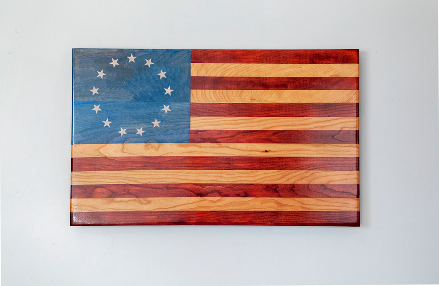 Betsy Ross Engraved Handcrafted Patriotic Wall Flag – Made by U.S. Veterans