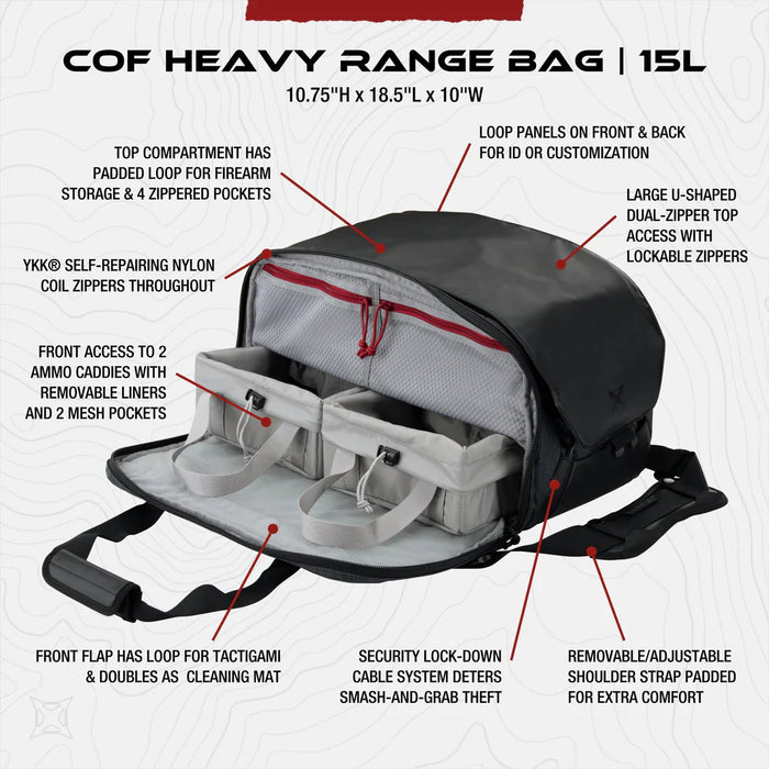 Vertx COF Heavy Range Bag | Integrated Security Cable | Fits 17" Handguns & 15L Capacity