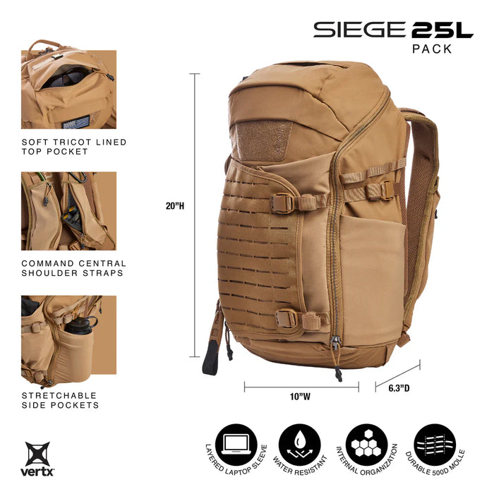 Vertx Siege 25L | Rapid Access CCW & Expandable Helmet Storage | Mission-Ready