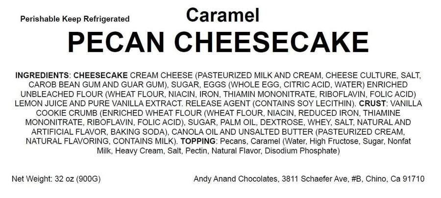 Andy Anand Caramel Pecan Cheesecake, 9-Inch, 2.8 lb – Freshly Baked, Real California Cream Cheese, No Preservatives, Birthday & Holiday Gift