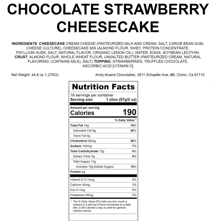 Andy Anand Chocolate Strawberry Cheesecake, 9-Inch, 2.8 lb – Real Chocolate Truffles, California Cream Cheese, No Preservatives Gift Box