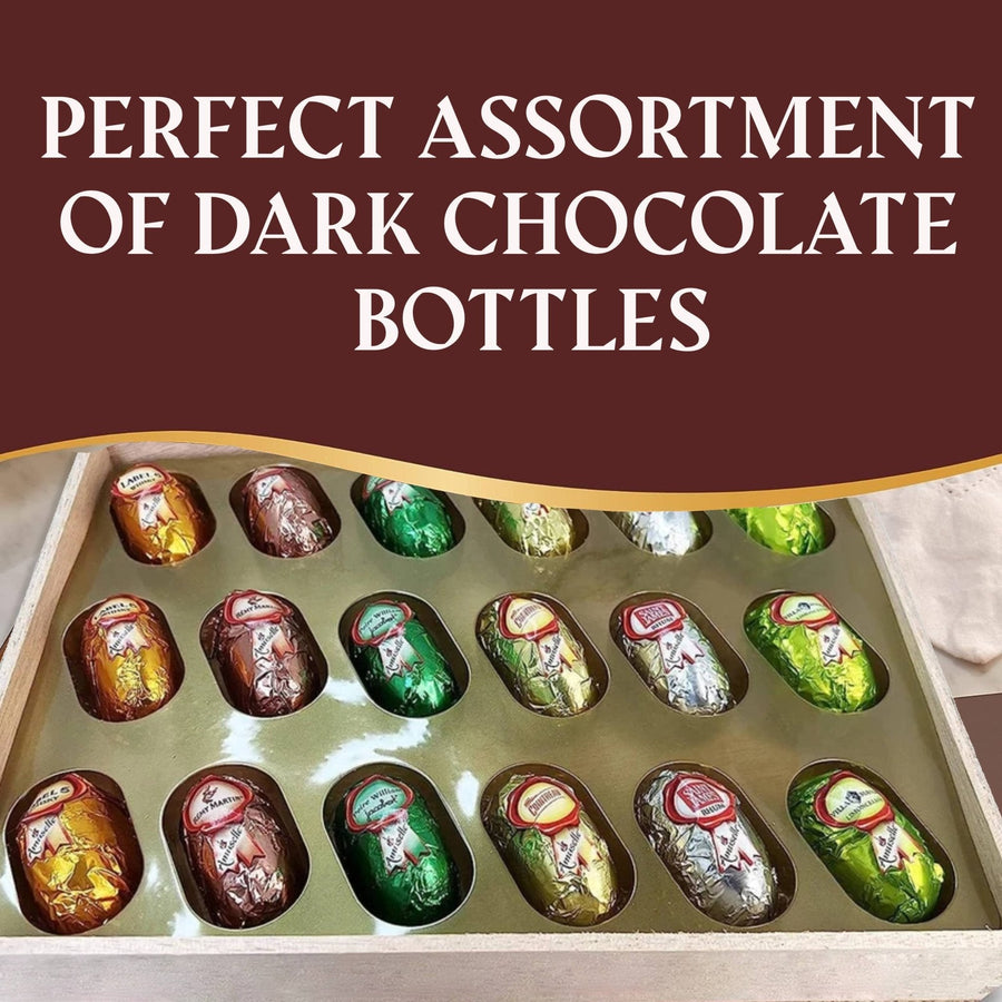 Andy Anand Liquor-Filled Chocolate Bottles, Beer Flavor, 18 pc – Vegan, 60% Cocoa Butter, Non-Alcoholic, Birthday & Holiday Gourmet Gift Box