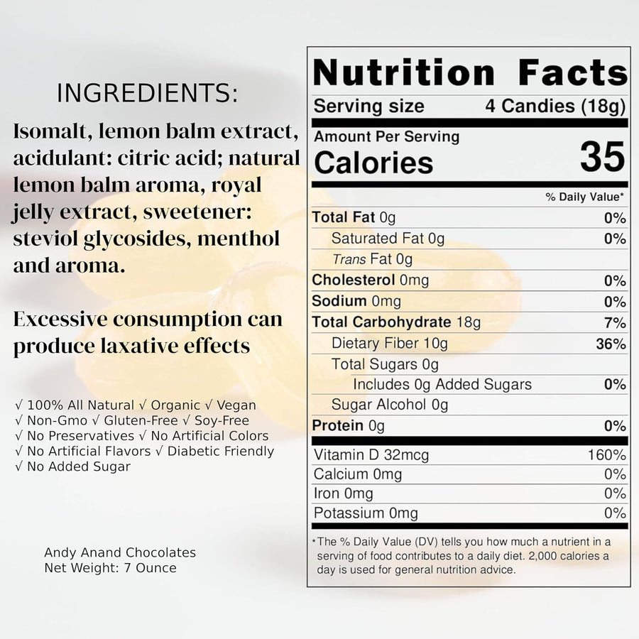 Andy Anand Sugar-Free Lemon Balm Hard Candy with Royal Jelly, 7 oz – European Imported, Keto & Diabetic-Friendly Gourmet Snack Gift Box